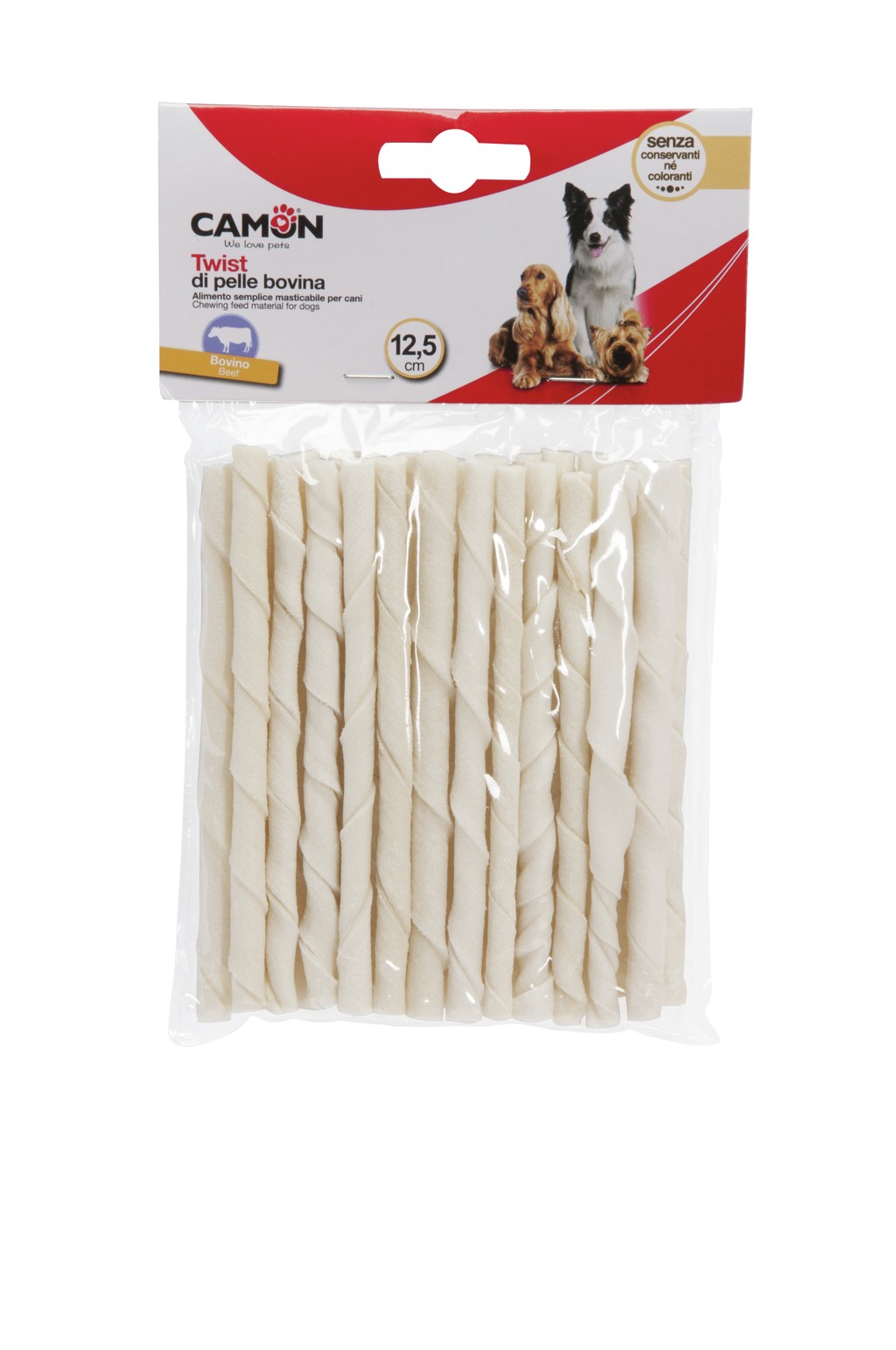 Bâtonnets torsadés en peau de bœuf (25p) *7/8 x 125mm